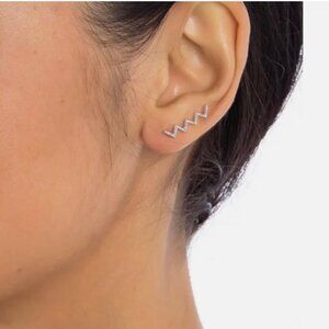 EF Collection Zigzag 14k WG Diamond Floating Climbers Cuffs Earrings EUC $750